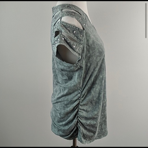 Rock & Republic Green Studded Short Sleeve Top L - Picture 3 of 8
